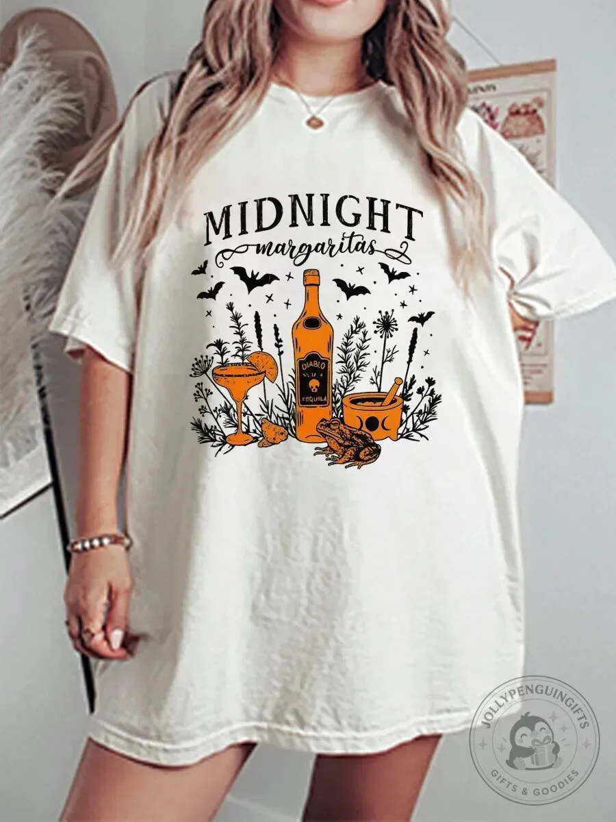 Midnight Margaritas Halloween Bats Tequila Drink Graphic T-Shirt
