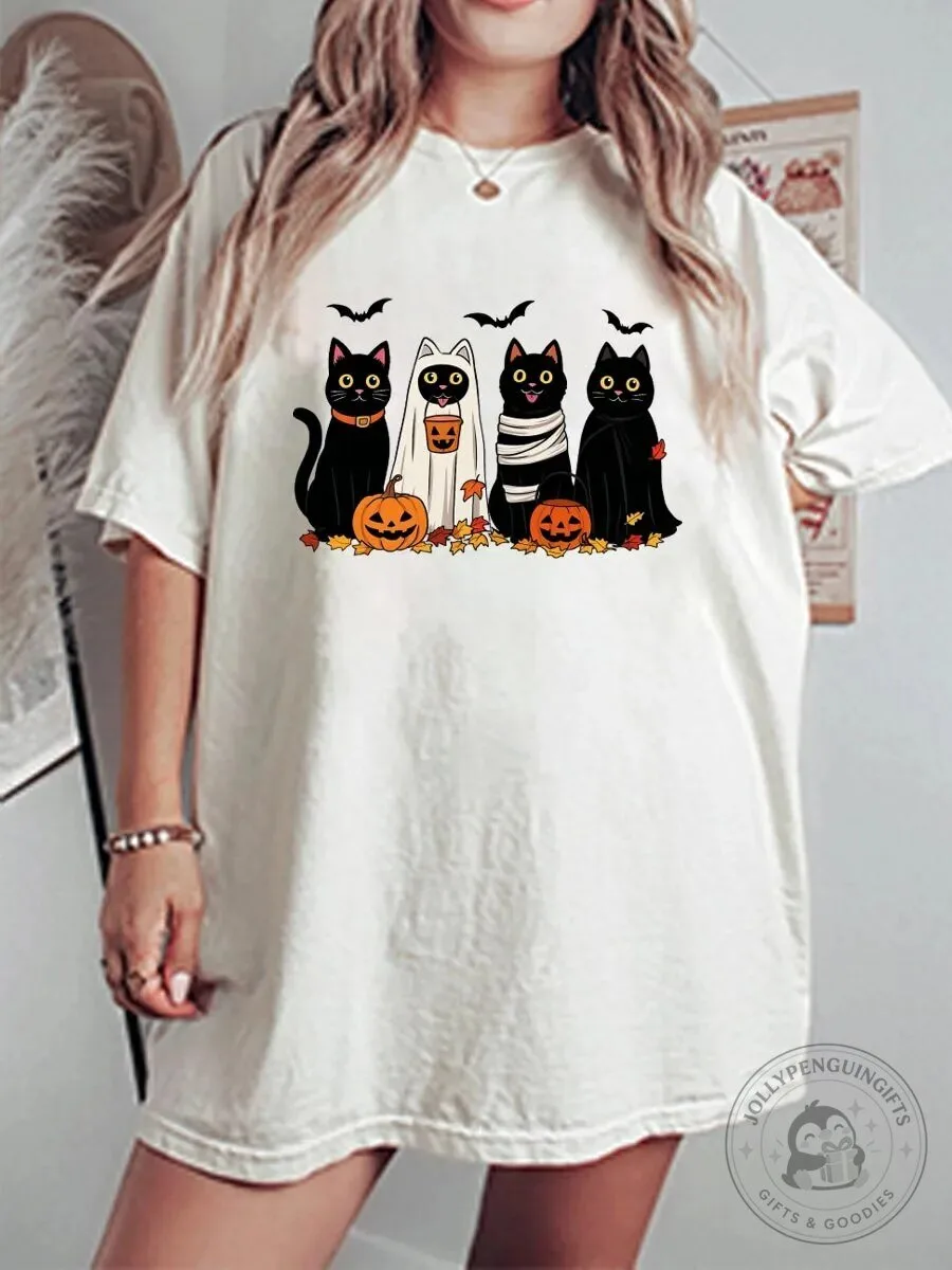 Halloween Spooky Cats and Pumpkins Fall Season Graphic T-Shirt