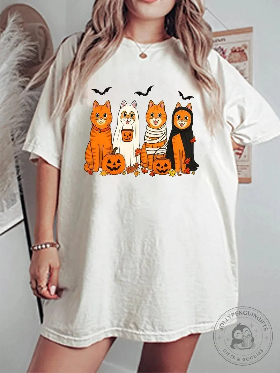 Cute Halloween Cats and Pumpkins Autumn Fall Graphic T-Shirt